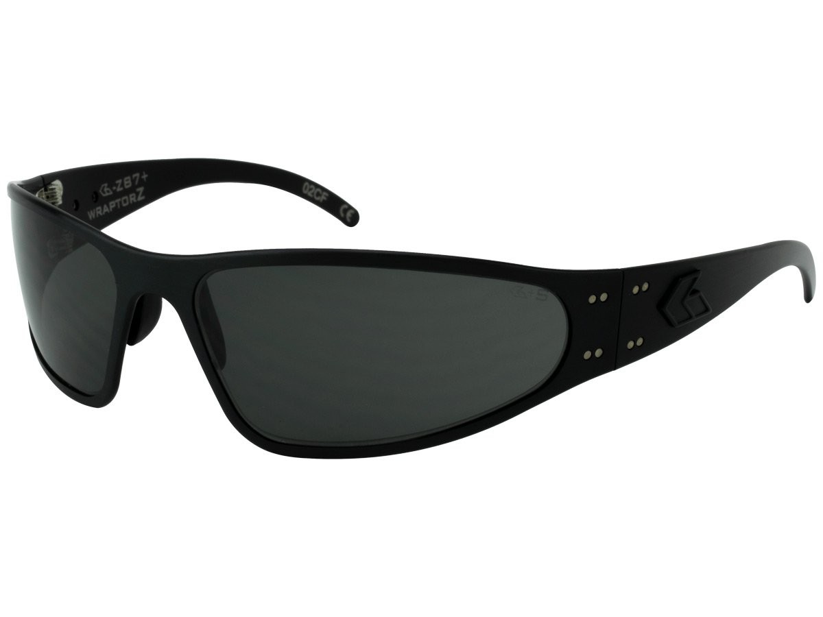 LUNETTES DE SOLEIL ANSI Z87+ MILSPEC BALLISTIC WRAPTOR, BLACK ANODIZED W/ BLACK LOGO SMOKE - GATORZ